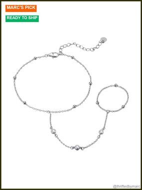 925 Sterling Silver Diamond Hand Chain Bracelet Lab Grown 0.18 cttw Women